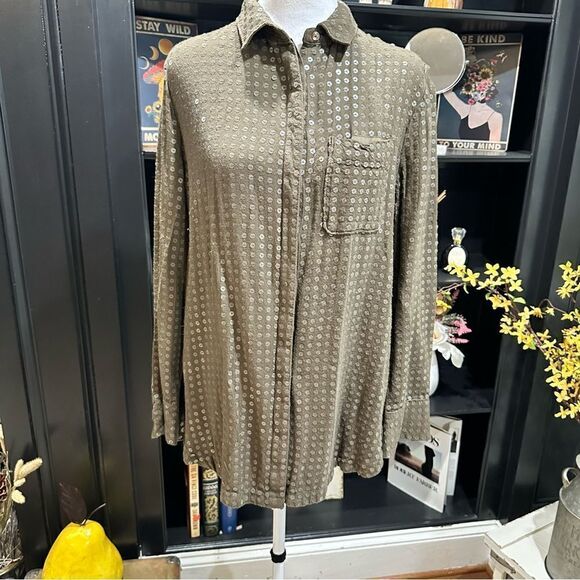 Anthropologies Maeve Olive Green Sequin Button Down Size Small - Picture 1 of 11